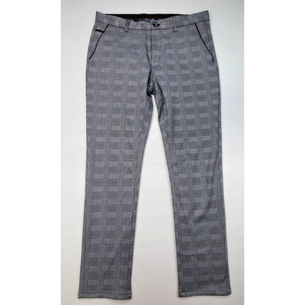 Suslo Couture Plaid Dress Pants 34x30 Black Check Tapered‎ Stretch Limited Use